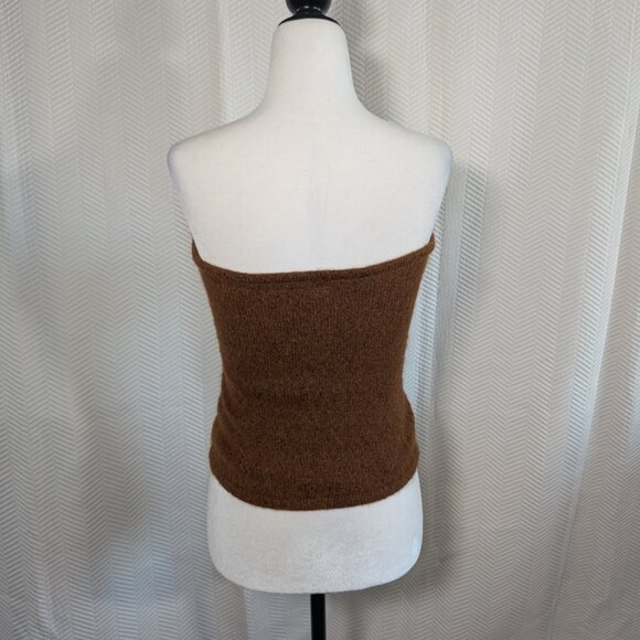 ZARA Alpaca Wool Blend Knit Tube Top Chocolate Brown Strapless Bustier Small - Picture 2 of 7